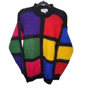 Vintage 80s Hasting and Smith Colorblock Mohair Knit Sweater Medium
